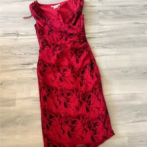 LK Bennett vintage silk Red and Black Patterned Midi Dress